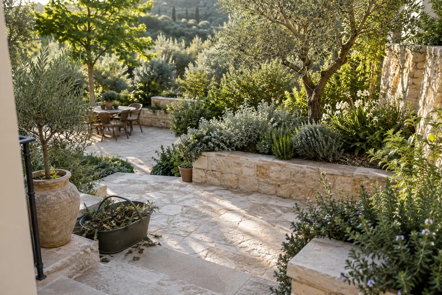 שטח גינה מסודר לצד צמחייה קיימת