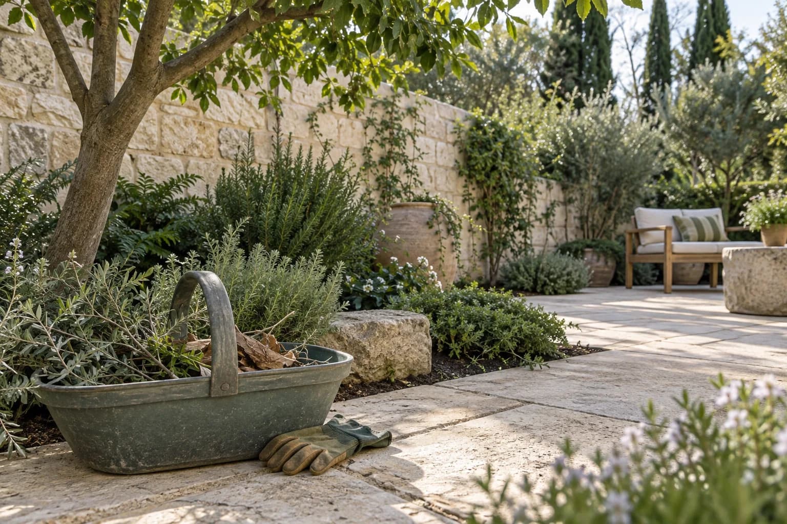 שטח גינה מסודר לצד צמחייה קיימת