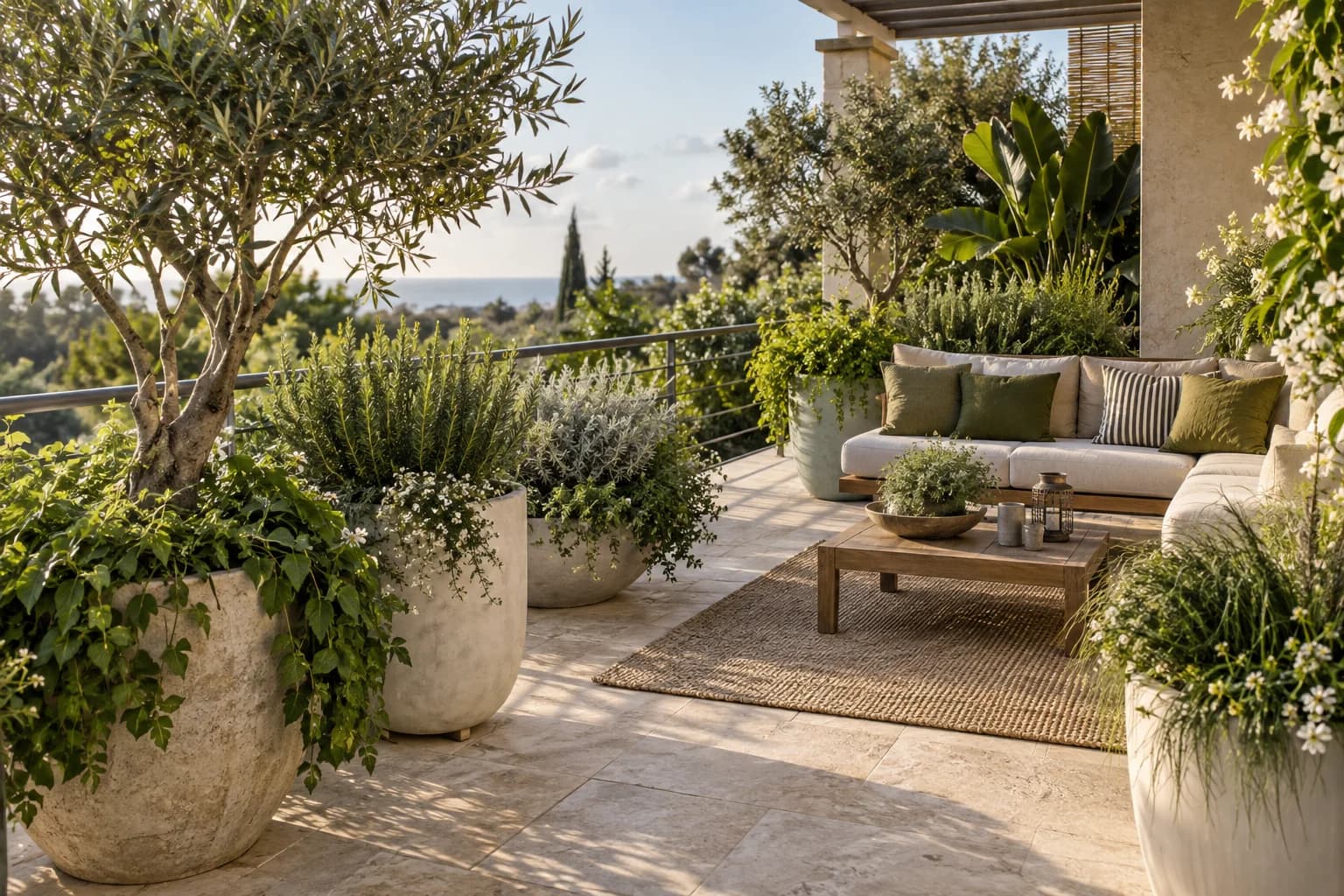 מרפסת עם אדניות וצמחייה