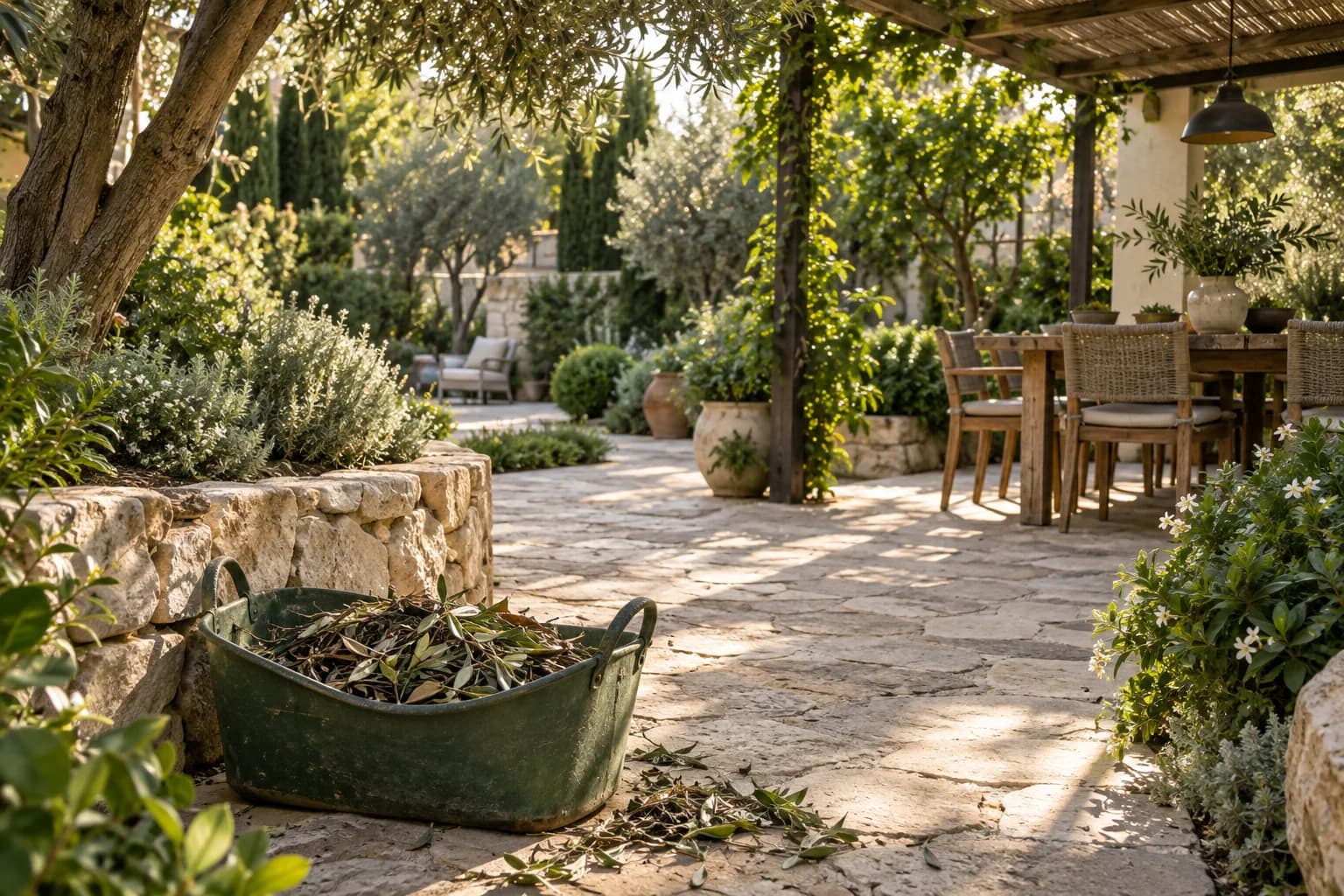שטח גינה מסודר לצד צמחייה קיימת